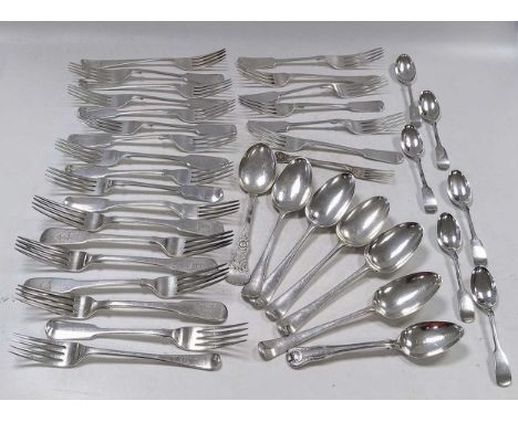 A collection of assorted silver flatware, 2320g (74ozt)