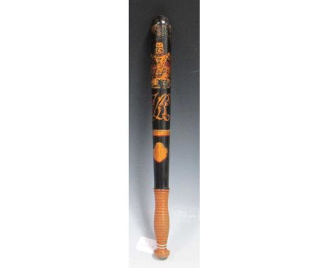 A Victorian truncheon, with painted decoration, bearing the Royal crest and initials 'V.R' 43cm