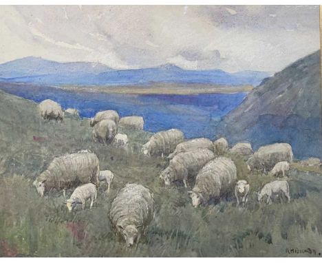 Robert Hugh Buxton (British, 1871-1965) Sheep grazing in a mountainous landscapesigned 'R H Buxton' (lower right)watercolour2