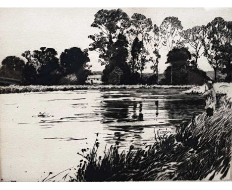 Norman Wilkinson (British 1878-1971) Fishing by a lakesigned in pencil lower rightetching20 x 26cmIn good clean original cond