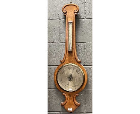 A 19th century good-sized mercury wheel barometer and thermometer, 10" dial and 102cm high