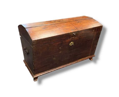 A Continental pitch pine domed topped trunk, with side carrying handles, 68cm x 102cm x 60cm