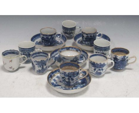 A collection of Chinese blue and white tea wares, 18th century, to include ten coffee cans, a tea bowl and four saucersPlease