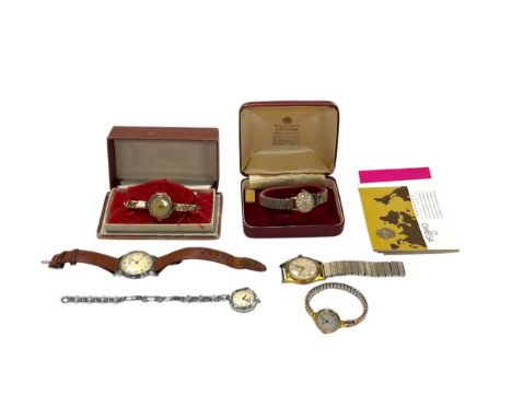 A hallmarked 9ct gold watch with a gold plated bracelet gross weight 21.1g, together with a gold plated Omega watch on an unb