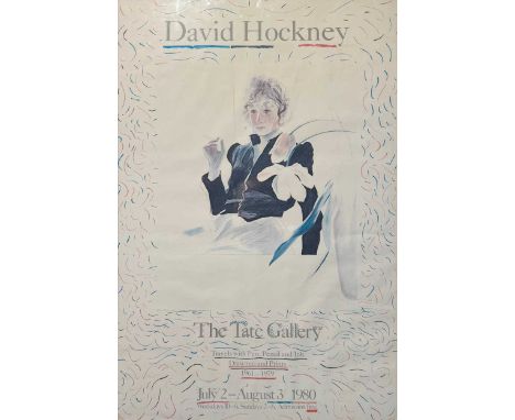 After David Hockney, Celia in a Black Dress with White Flowers, an exhibition poster for 'Travels with Pen, Pencil and Ink, D