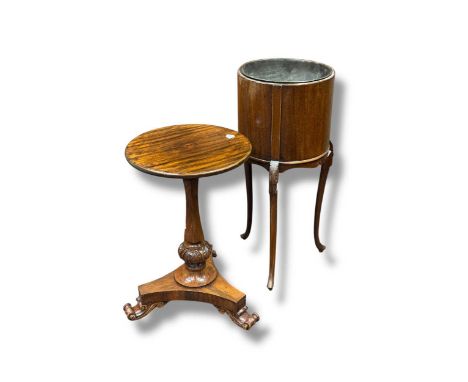 A William IV rosewood tripod occasional table, 58 x 38cm and an Edwardian jardiniere, 76 x 32cm (2)
