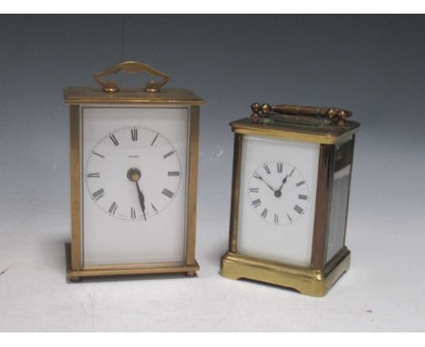 A French carriage clock, circa 1900, the rectangular enamelled dial within a gilt brass Corniche case, 12.5cm high, together 
