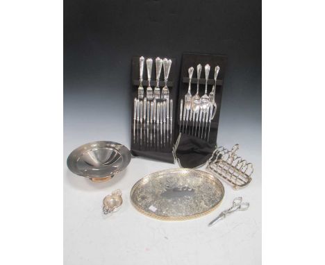 Silver plated flatware service (loose), tray, pair of bowls, etc