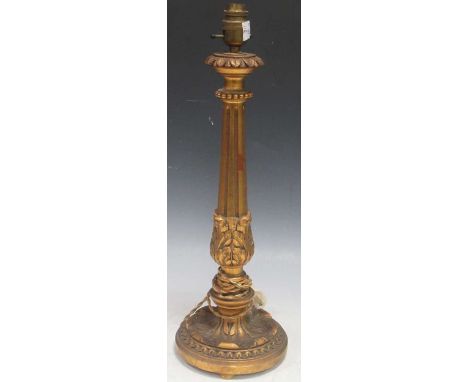 Carved giltwood column table lamp. (not tested)51cm high