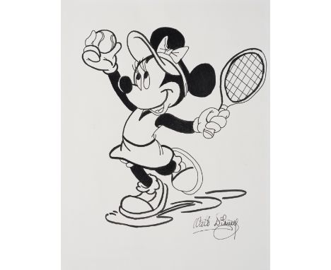 WALT DISNEY (AMERICAN, 1901-1966)Minnie Mouse playing tennis
signed 'Walt Disney' (lower right) and stamped 'Property of: Wal