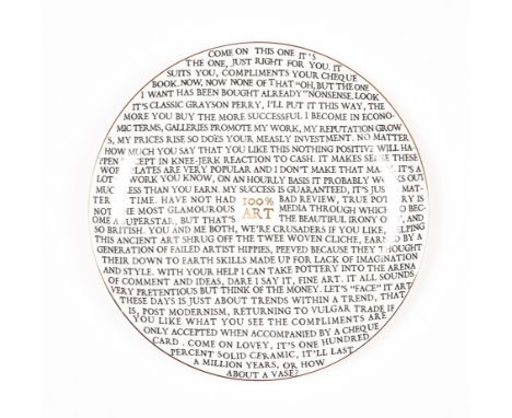 SIR GRAYSON PERRY (BRITISH, B. 1960)100% Art
ceramic plate
21.5cm diameter
ARR