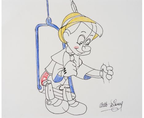 WALT DISNEY (AMERICAN, 1901-1966)Pinocchio on a swing
signed 'Walt Disney' (lower right) and stamped 'Property of: Walt Disne