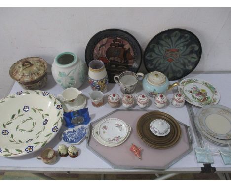 A collection of various pottery and china, including Poole Pottery, Denby, Torquay salt &amp; pepper set, Suzanne Katkhuda bo