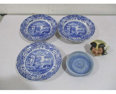 A collection of seven Spode Blue Italian bowls, along with small Royal Doulton character jug (Capt Henry Morgan) and a blue c
