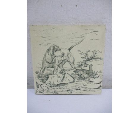 A single Josiah Wedgwood tile depicting a pointer and grouse on a moor