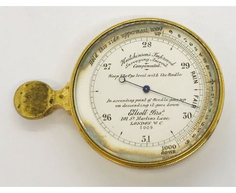 A late 19th/early 20th century pocket barometer, Elliot Bros, Hutchinsons Improved Surveying Aneroid Barometer, no. 3009