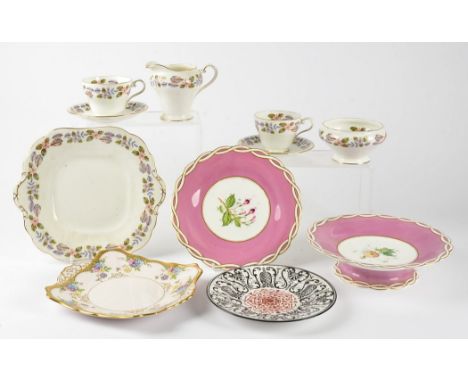 An Aynsley 'April Rose' pattern eight-setting tea service,  comprising tea cups, saucers and tea plates, bread and butter pla