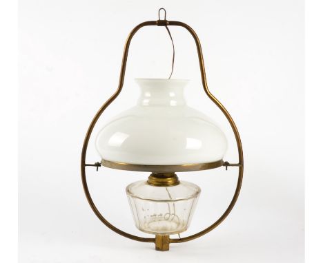 A hanging lamp with frosted shade together with a lustre light,  the lamp approximately 52cm, the lustre light approximately 