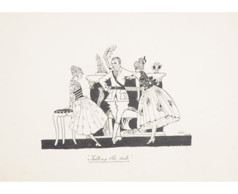 A early 20th Century sketch book,  containing watercolours and pen and ink drawings, depicting comical military scenes, Charl