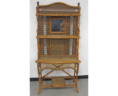 A contemporary rattan shelf unit/hall stand, with mirrored back, 90cm x 36cm x 183cm 