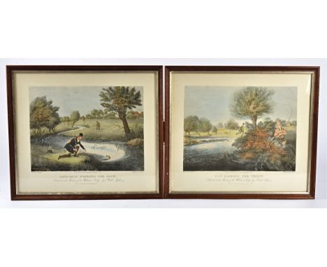 A collection of 19th Century prints, two coloured engraving by J. Pollard &amp; R. G. Reeve, 'Fly-Fishing for Trout' and 'Liv