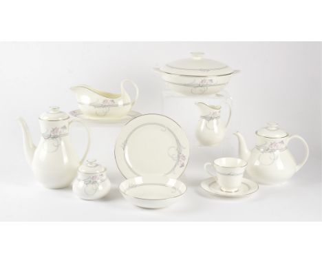 A Royal Doulton 'Allegro' pattern part dinner and tea service, H.5109, comprising of 15 saucers, 8 cups, 8 bowls, 8 large pla