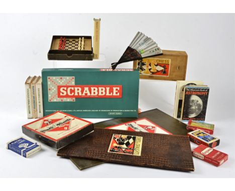 A group of vintage board games,  to include a Waddingtons Monopoly with metal figures, a chess set in wooden case and several