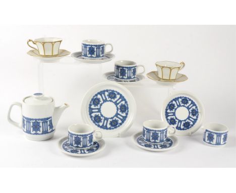A Noritake coffee service for six,  with transfer printed design of decorative columns, and two Bavarian Geschutzt cream and 