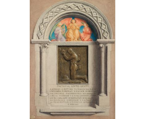 DESIGN FOR THE FIRST WORLD WAR MEMORIAL IN ALBURY CHURCH signed l.l.: GERALD METCALFE watercolour on board 38 x 25cm The arti