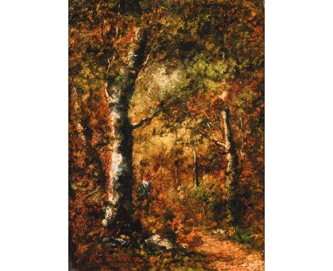 A WOODLAND SCENE signed l.l.: n. diaz oil on panel 29 x 23.5cm Narcisse Diaz de la Pe¤a began as a porcelain painter in Paris