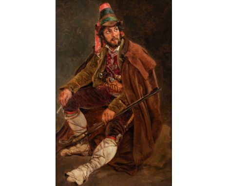 A BRIGAND oil on board 40 x 34cm Robert painted a number of studies of Italian life, following a loan from his patron which a