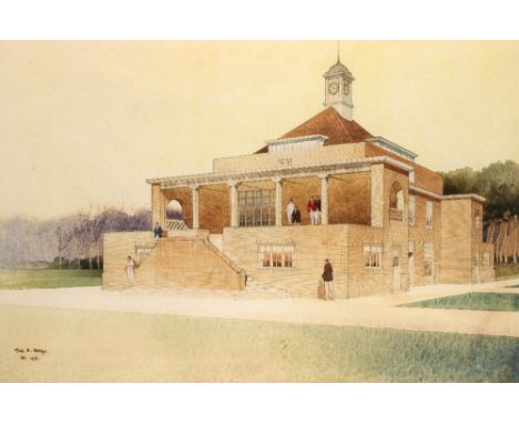 A DESIGN FOR THE MEMORIAL CRICKET PAVILION, CITY OF LONDON SCHOOL (1923) watercolour and bodycolour over pencil 41 x 59cm Pro