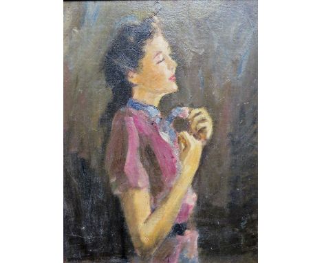 A PORTRAIT OF A GIRL oil on canvas 64 x 54 cm
