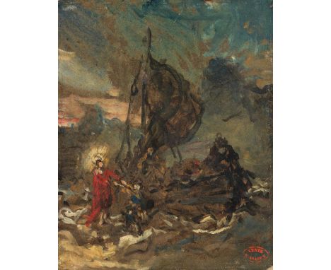 A SKETCH FOR 'CHRIST UPON THE SEA OF GALILEE' Studio Stamp: Vente d'Isabey oil on board 28 x 22.5cm Provenance: Artist's Stud