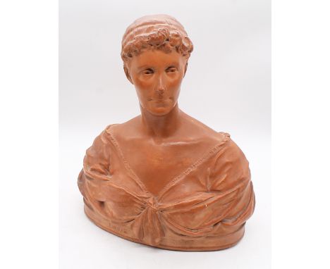 A late 19th century terracotta bust of a lady, titled Lucy and dated 1893, possibly Lucy Drury-Lowe, approx. 33cm high x 29.5
