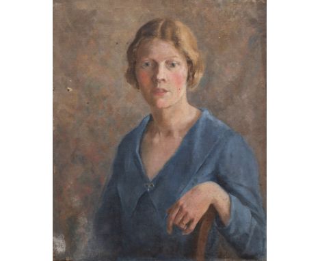 English School (20th Century) Portrait of a seated Lady in blue dress, circa 1920s oil on canvas, 61 x 51cm, unframed (1) 