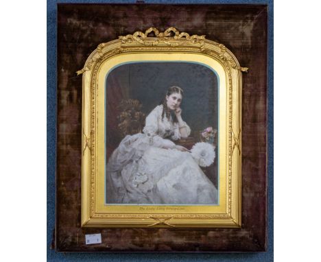 Victorian School, Portrait of the Lady Lucy Drury-Lowe, photograph hand tinted on copper plate, 23 x 18cm, titled gilt frame 