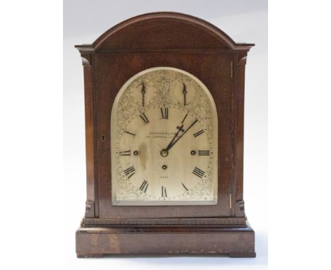 A Victorian dark oak cased Barraud & Lunds of London, bracket clock having Westminster chime, 8 bells and hammer double barre
