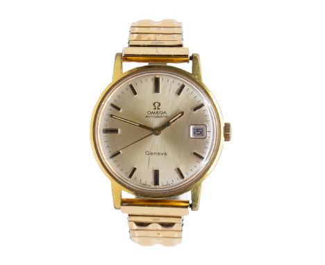 Omega- a gents vintage gold plated Automatic wristwatch, comprising a signed round champagne dial with applied baton indices,