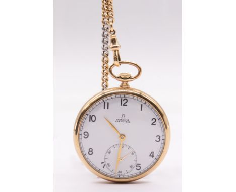 Omega: an early 20th century 9ct gold open faced, white enamel dial, marked Omega FAB Suisse, with Arabic hour markers, outer