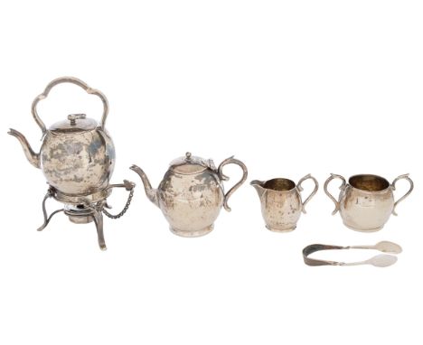 Silver Toys. A Continental miniature ovoid tea service, 19th c, kettle 12cm h, apparently unmarked, 6ozs 6dwts (5) ConditionT