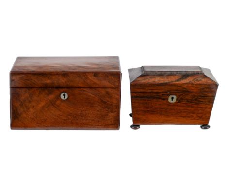 A Victorian mahogany tea chest and a contemporary rosewood tea chest of sarcophagus shape, with fitted or divided interior, 2