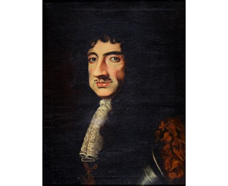 Follower of John Michael Wright - Portrait of Charles II, oil on canvas, 44.5 x 34.5cm ConditionGood condition