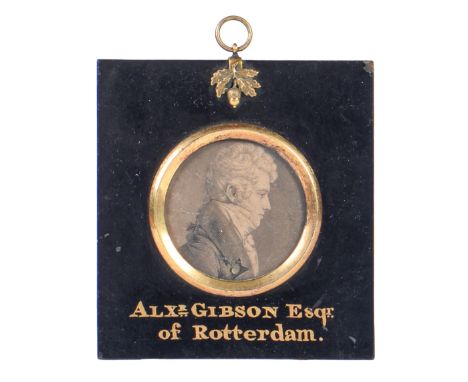 Dutch or British School, early 19th c - Portrait Miniature of Alexander Gibson of Rotterdam,Â&nbsp;plumbago, 57mm diam, in br