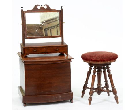 A Victorian bow fronted mahogany commode, on stepped base and pottery castors, 47cm h; 45 x 51cm, an early 19th c mahogany dr