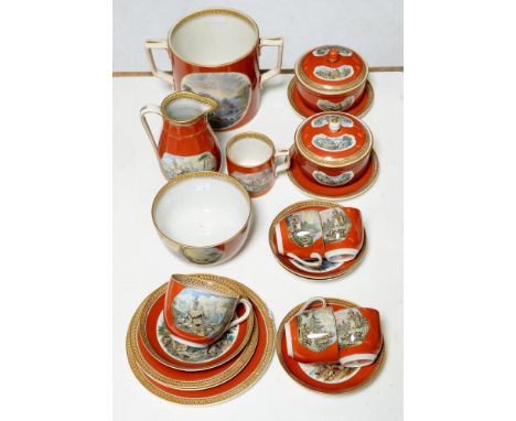 A collection of F &amp; R Pratt coloured earthenware, c1860, to include two butter tubs and covers, loving cup and jug, jug 1