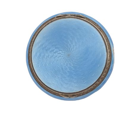 A Continental silver and blue guilloche enamel compact, 55mm diam, import marked, H C Freeman Ltd London 1930 ConditionMirror