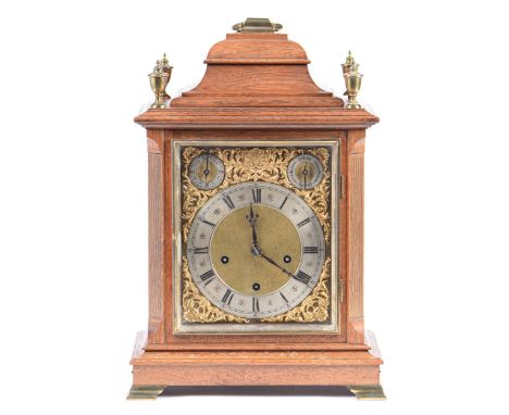 A German brass mounted oak bracket clock, c1910, in 18th c English style, with subsidiary regulation and STRIKE / SILENT ring