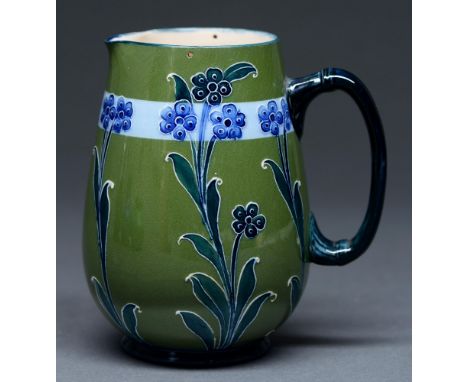 A James Macintyre &amp; Co Florian ware jug designed by William Moorcroft, c1897, 14.5cm h, sepia printed mark and Rd No 3119