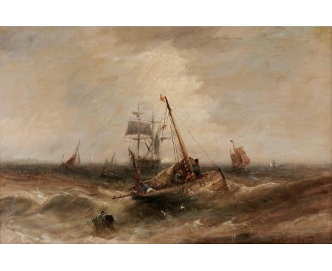 William Edward Webb (1862-1903) -Â&nbsp; Shipping off the Coast, signed, oil on canvas, 49 x 74cm ConditionLined, cleaned and